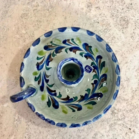 Vintage Pottery Mexico Folk Art Pottery Floral Ceramic Candlestick Candle Holder - Picture 7 of 12